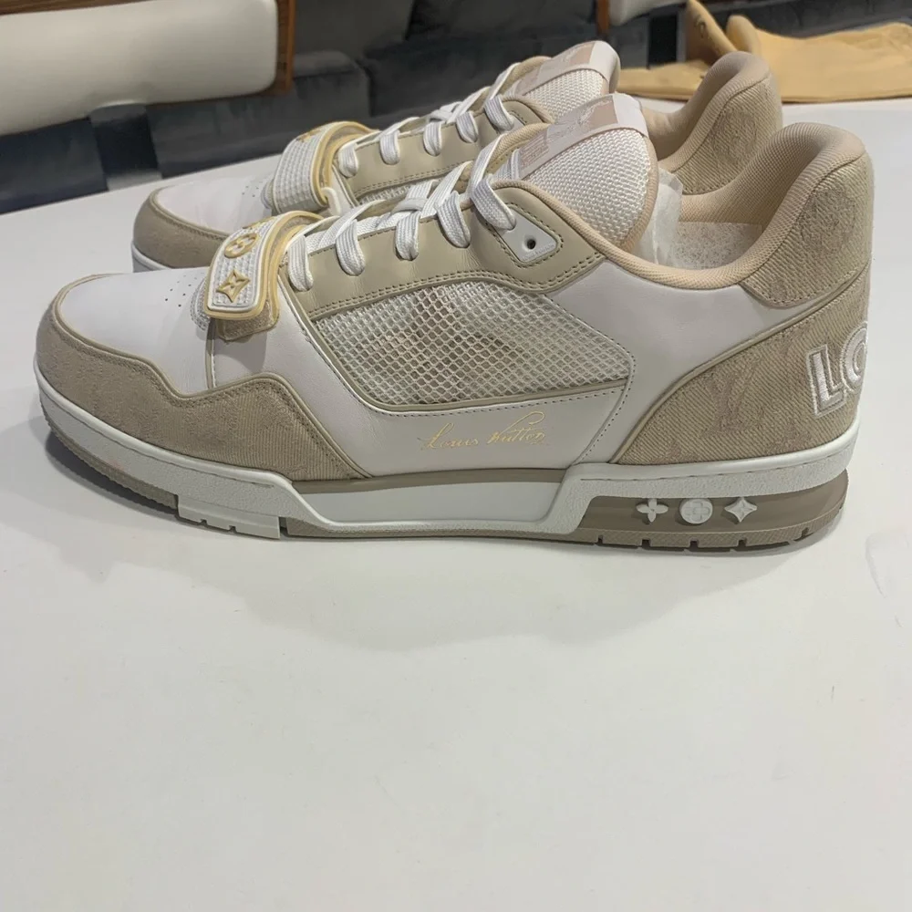 Louis Vuitton lv trainer tan monogram sneakers sz 11 LV us 12 strap - Picture 5 of 11